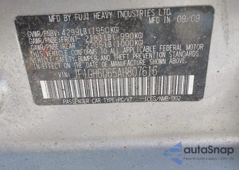 2010 Subaru Impreza Outback Sport from USA, damaged, VIN JF1GH6D65AH807616